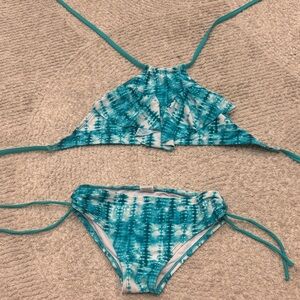 Cute girls Blue Tie-Dye Bikini 2 piece Set